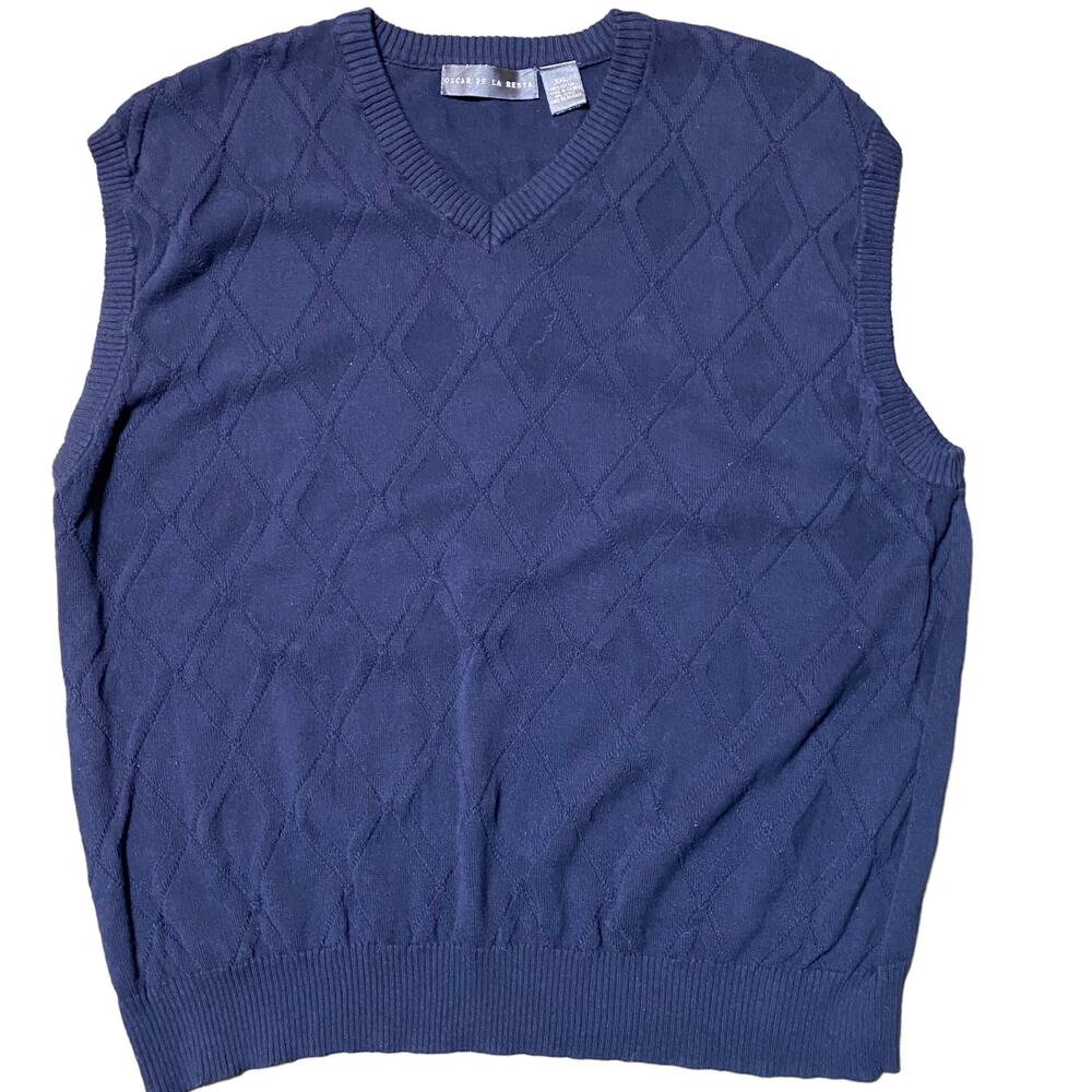 Oscar De La Renta Knit V-Neck Sweater Vest Navy Blue Men's Size XXL 100% Cotton